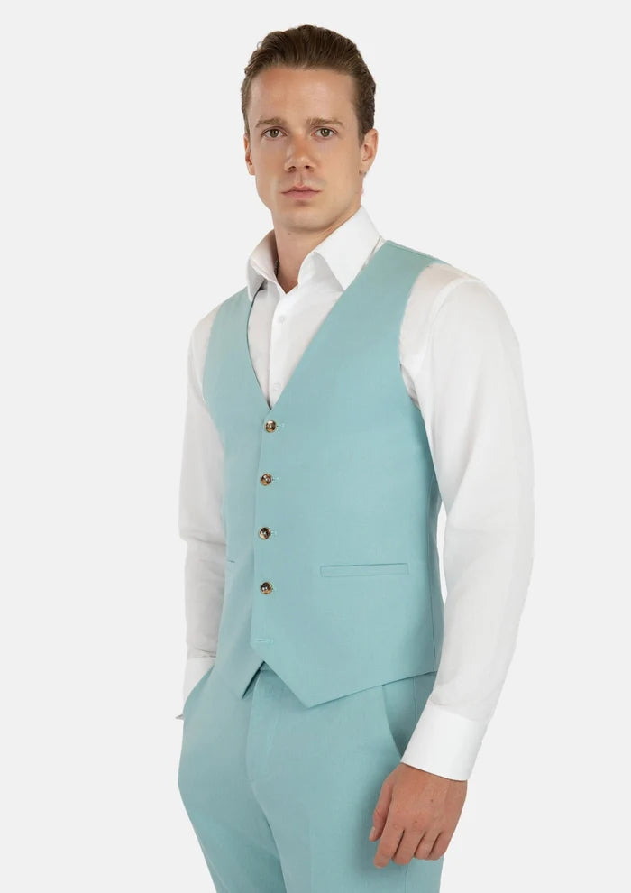Light Teal Linen Blend Vest - SARTORO