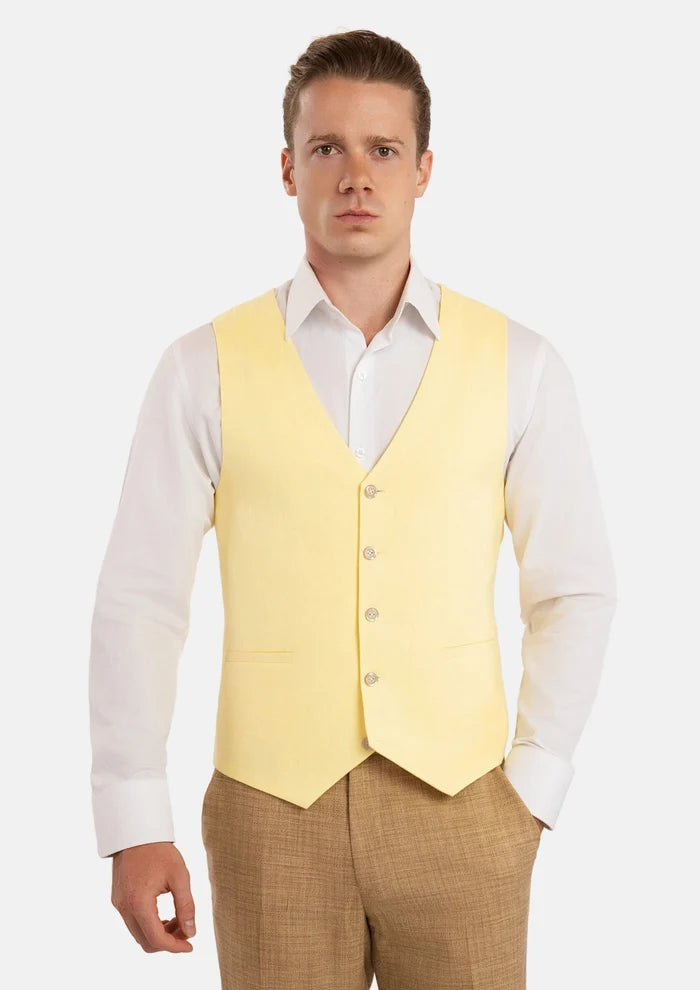 Light Yellow Linen Vest - SARTORO