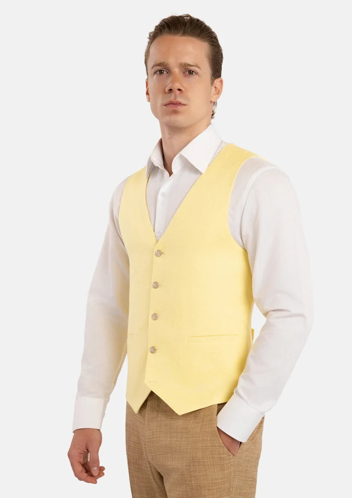 Light Yellow Linen Vest - SARTORO