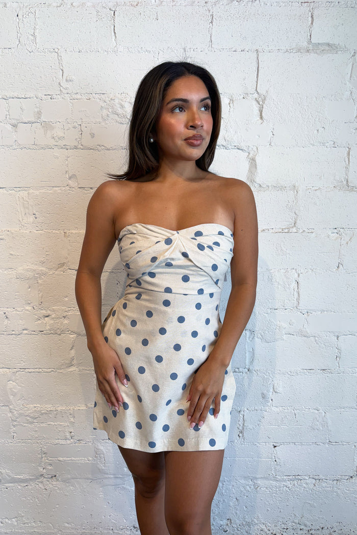 Lila Polka Dot Strapless Romper, adeline boutique, dallas boutique, boutique