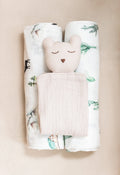 Little Explorer Set organic newborn essentials with muslin swaddles and bear comforter
