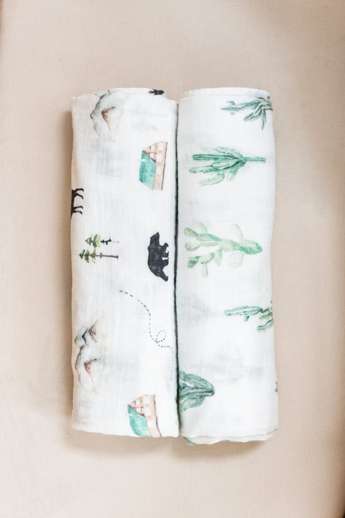 Organic muslin newborn swaddle set inspired by nature