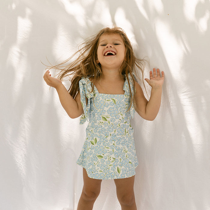 Petit Playa Lola Swim Dress in Hydrangea print, sun-safe UPF50+ swimwear for babies and girls