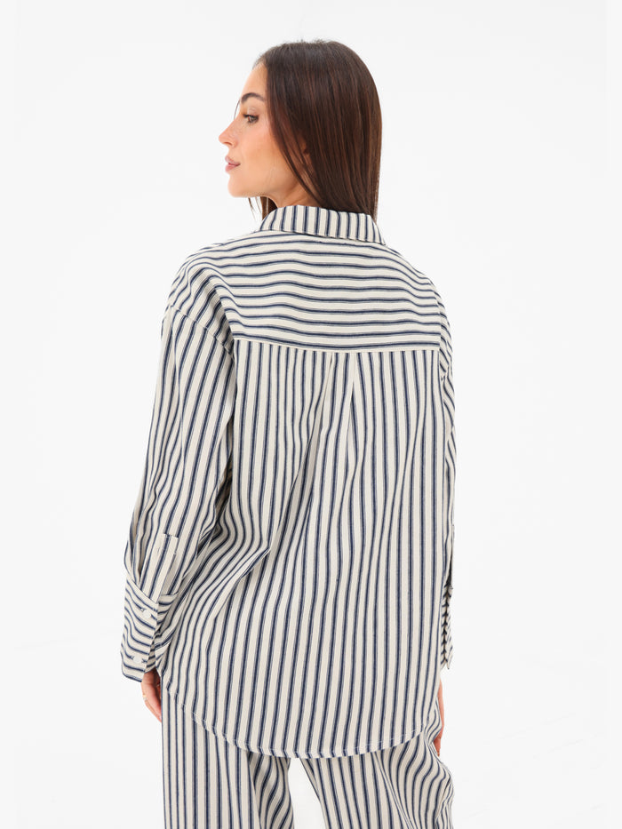 Lou Oversized Stripe Shirt - Dark Navy