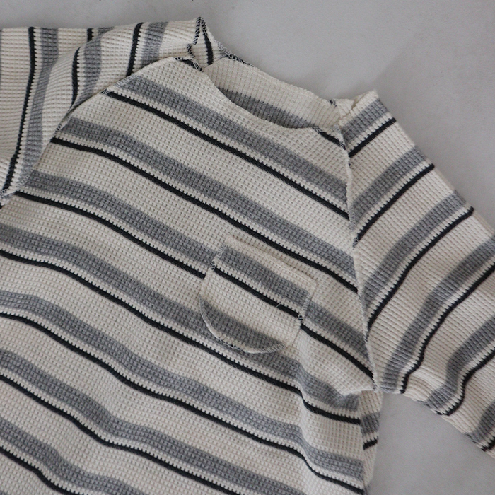 LS Striped Waffle Romper Grey Melange