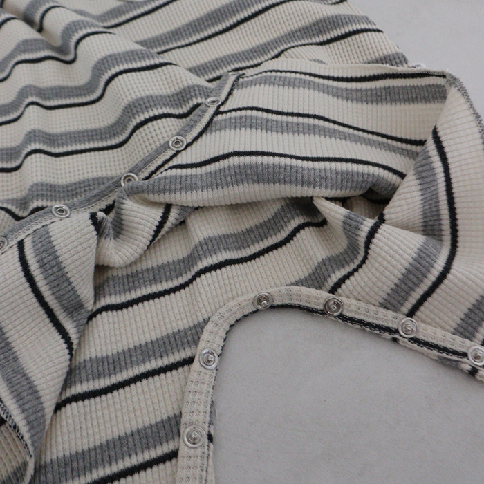LS Striped Waffle Romper Grey Melange