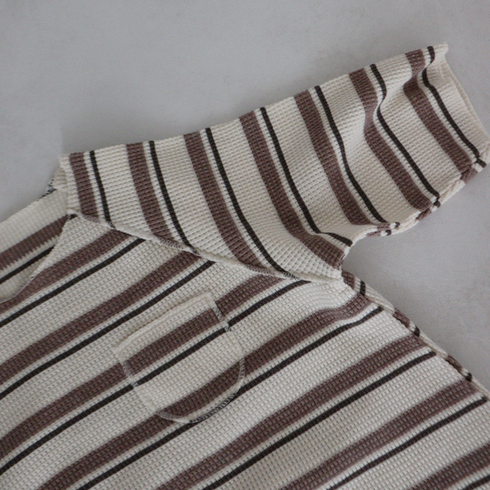 LS Striped Waffle Romper Mocha