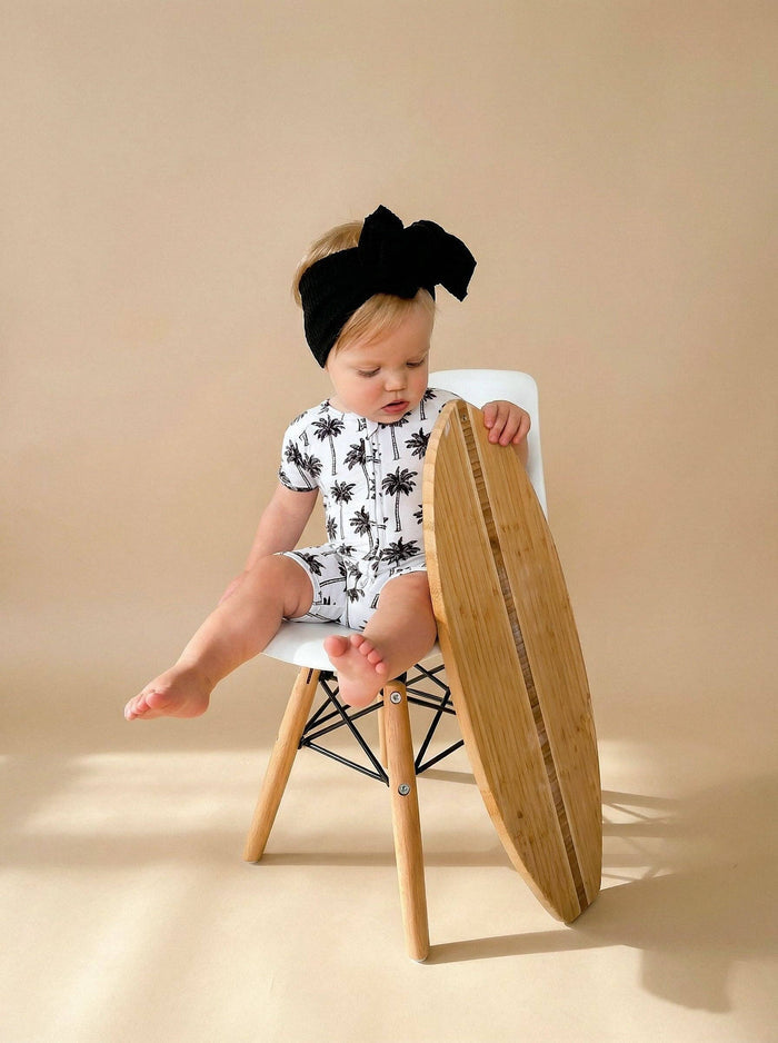 Lucky Panda Kids - Bamboo Shorty Romper - Palm Style White (Final Sale)