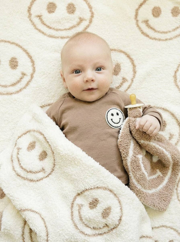Lucky Panda Kids Baby Blanket - Smiley Plush Latte