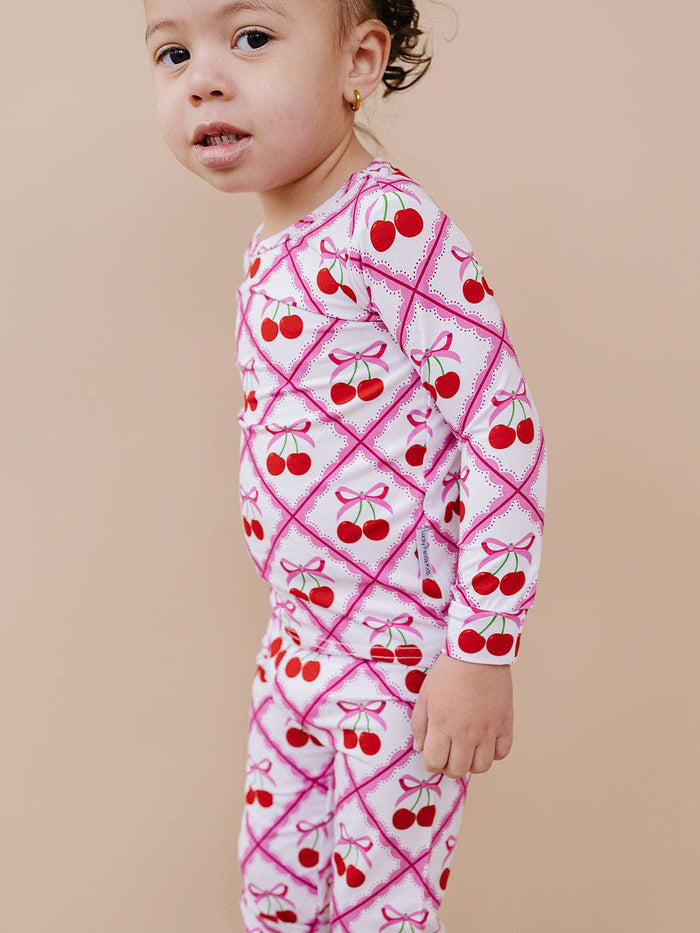 Lucky Panda Kids Bamboo PJs - Cherry Bow