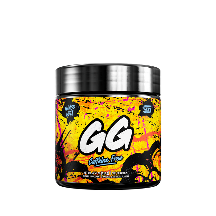Black container with colorful splatter design and detailed white nutritional label on the back side.