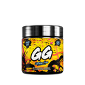 Black container with colorful splatter design and detailed white nutritional label on the back side.