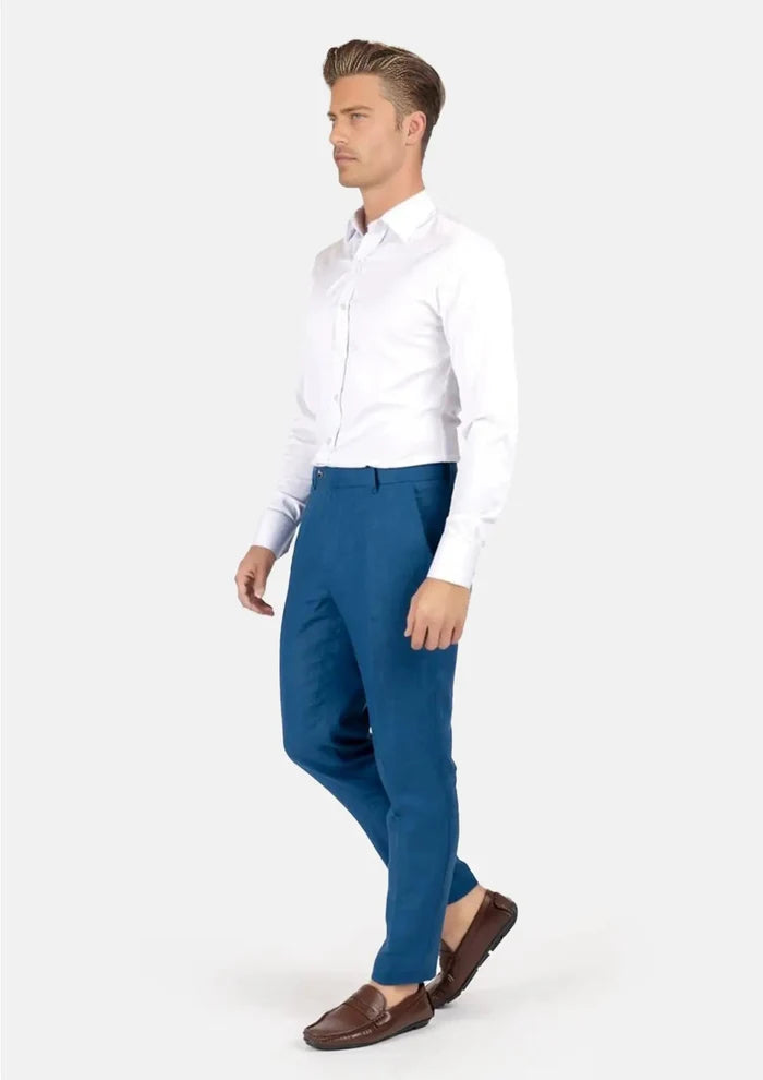 Marine Blue Linen Pants - SARTORO