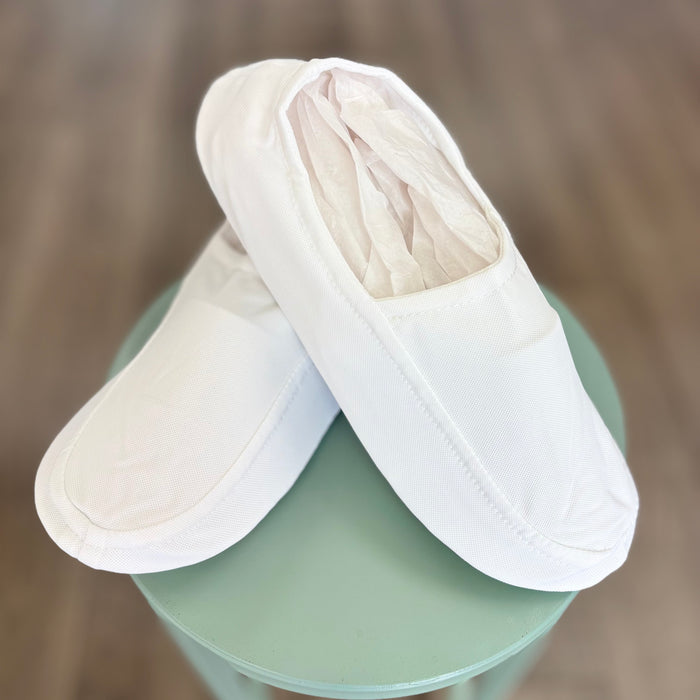 Plain white soft slippers for men.