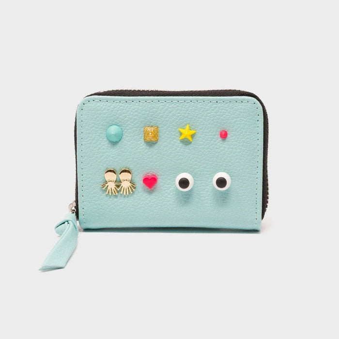 Min & Mon - Frodo Eggshell Blue Leather Zip Around Wallet - Studs Pattern