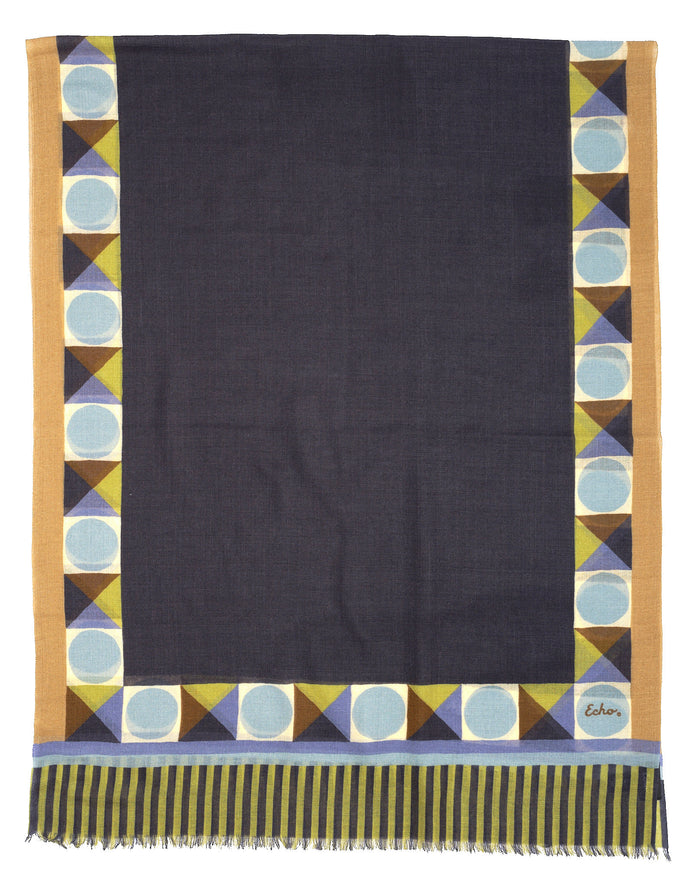 Wool Modernist Geo Wrap in navy