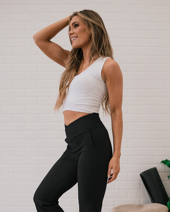 Mono B Ribbed V Neck Crop Tank - White  Mono B