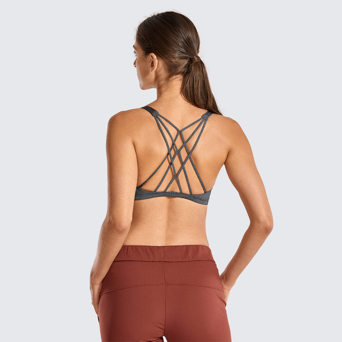 CRZ YOGA Women's Yoga Train Light Support Nakedfeel Strappy Bra Charcoal Heather