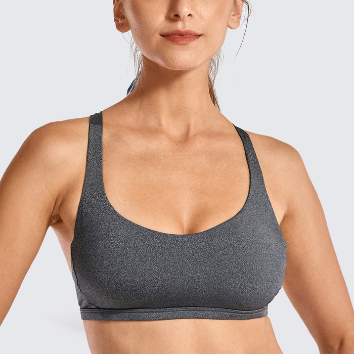 CRZ YOGA Women's Yoga Train Light Support Nakedfeel Strappy Bra Charcoal Heather