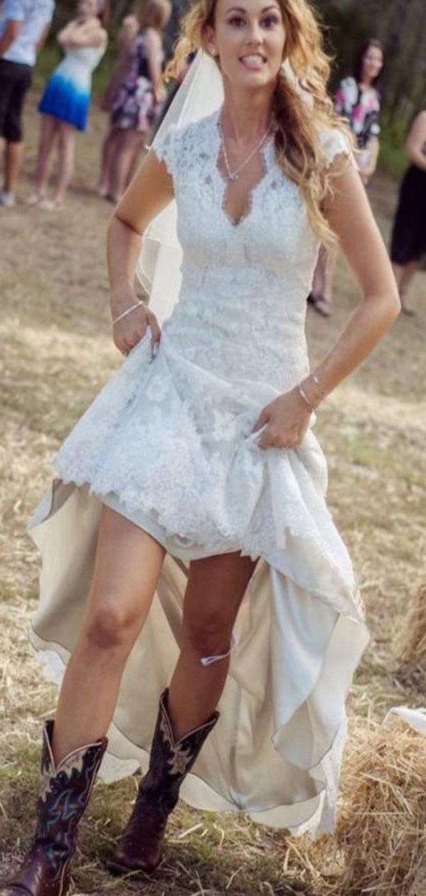 Newest Lace Cap Sleeve Country Simple Beach Bridal Wedding Dress. AB0307