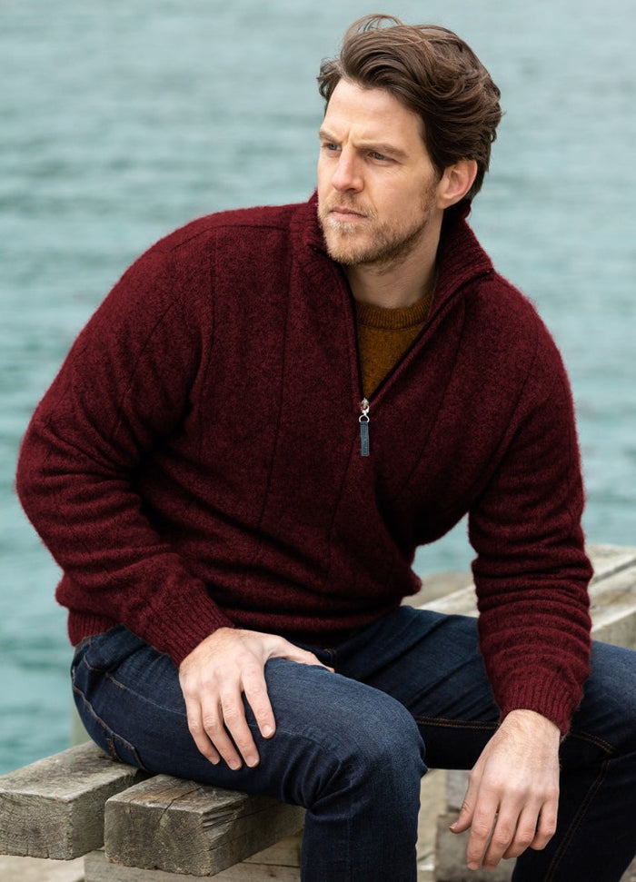 Possum and Merino  NW1003 Javelin Zip Neck - The ultimate in comfort, this style of half-zip sweater with turndown rib collar that can be zipped right up. Single jersey knit, Whole Garment seamless construction.  40% Possum Fur, 53% Merino, 7% Silk