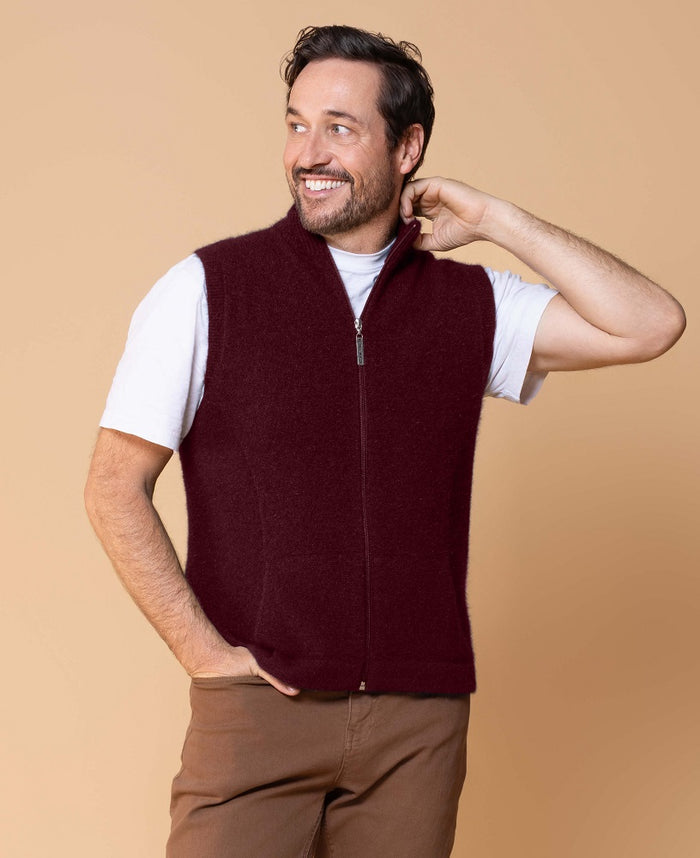 Possum and Merino  NW1066 Gilet - Zip through vest integrated pockets, single jersey. WholeGarment seamless construction.  Composition - 40% Possum Fur, 53% Merino, 7% Silk