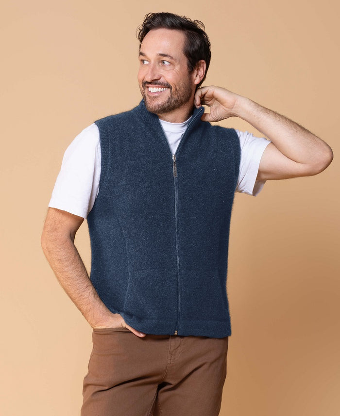Possum and Merino  NW1066 Gilet - Zip through vest integrated pockets, single jersey. WholeGarment seamless construction.  Composition - 40% Possum Fur, 53% Merino, 7% Silk