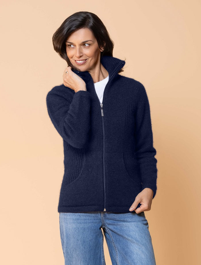 Possum and Merino  NW3005 Market Day Jacket - The ultimate in comfort, this style offers full zip, integrated pockets, turndown rib collar that can be zipped right up, ribbed side panels. WholeGarment seamless construction.