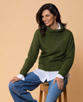 Possum and Merino  NW3126 Moss Stitch Cowl - Relaxed knit cowl neck, moss stitch detail across front and shoulders providing a subtle detail variation.  WholeGarment seamless construction.   Composition - 40% Possum Fur, 53% Merino, 7% Silk