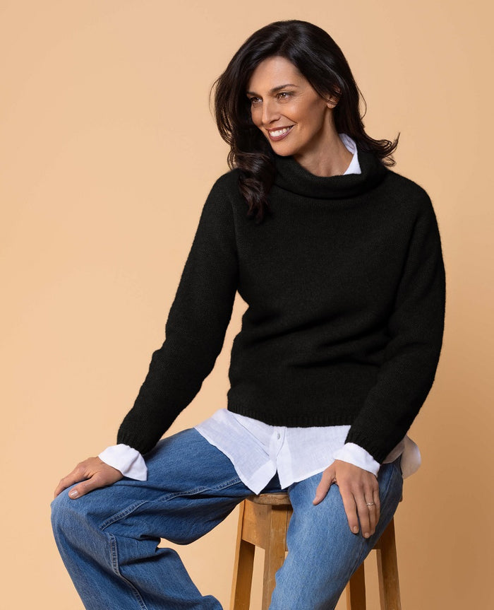 Possum and Merino  NW3126 Moss Stitch Cowl - Relaxed knit cowl neck, moss stitch detail across front and shoulders providing a subtle detail variation.  WholeGarment seamless construction.   Composition - 40% Possum Fur, 53% Merino, 7% Silk