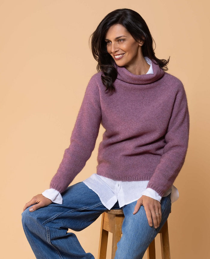 Possum and Merino  NW3126 Moss Stitch Cowl - Relaxed knit cowl neck, moss stitch detail across front and shoulders providing a subtle detail variation.  WholeGarment seamless construction.   Composition - 40% Possum Fur, 53% Merino, 7% Silk