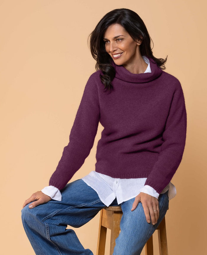 Possum and Merino  NW3126 Moss Stitch Cowl - Relaxed knit cowl neck, moss stitch detail across front and shoulders providing a subtle detail variation.  WholeGarment seamless construction.   Composition - 40% Possum Fur, 53% Merino, 7% Silk