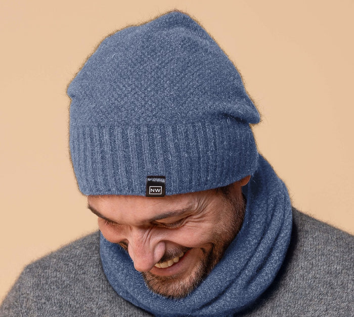 Possum and Merino  NW5073 Moss Baggie Beanie - UNISEX Fashion baggie beanie in plain knit with rib turn up.  Composition - 40% Possum Fur, 53% Merino, 7% Silk  One size