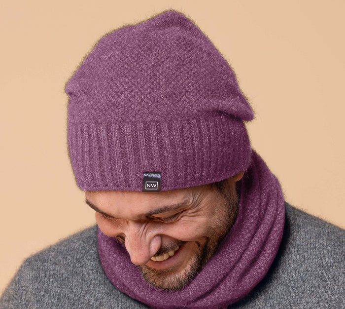 Possum and Merino  NW5073 Moss Baggie Beanie - UNISEX Fashion baggie beanie in plain knit with rib turn up.  Composition - 40% Possum Fur, 53% Merino, 7% Silk  One size