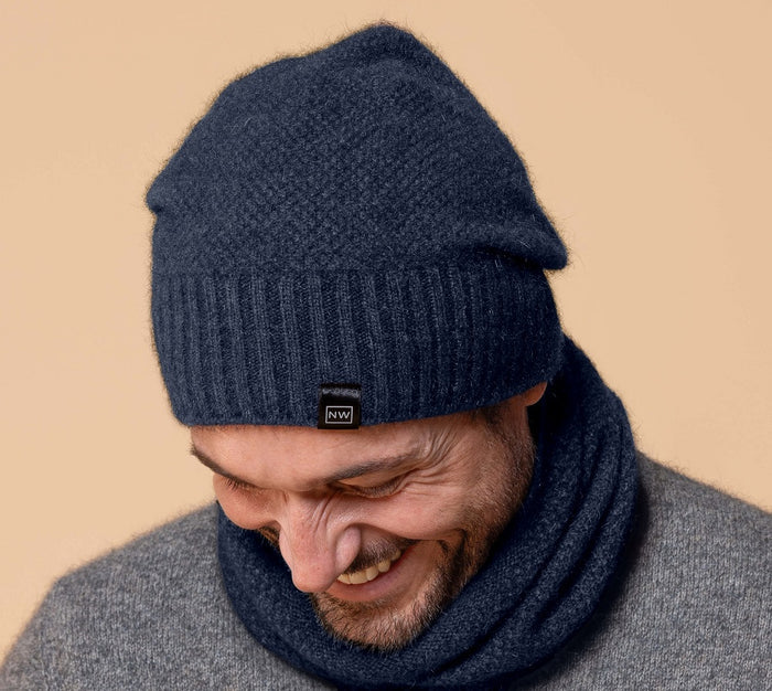 Possum and Merino  NW5073 Moss Baggie Beanie - UNISEX Fashion baggie beanie in plain knit with rib turn up.  Composition - 40% Possum Fur, 53% Merino, 7% Silk  One size
