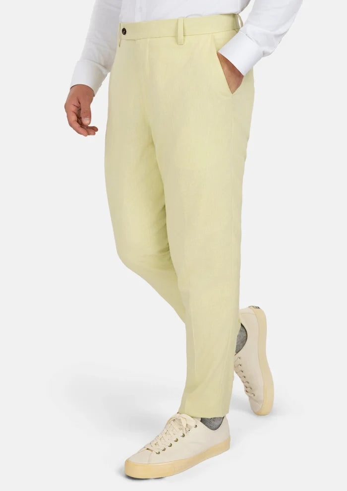 Olive Cream Linen Blend Pants - SARTORO