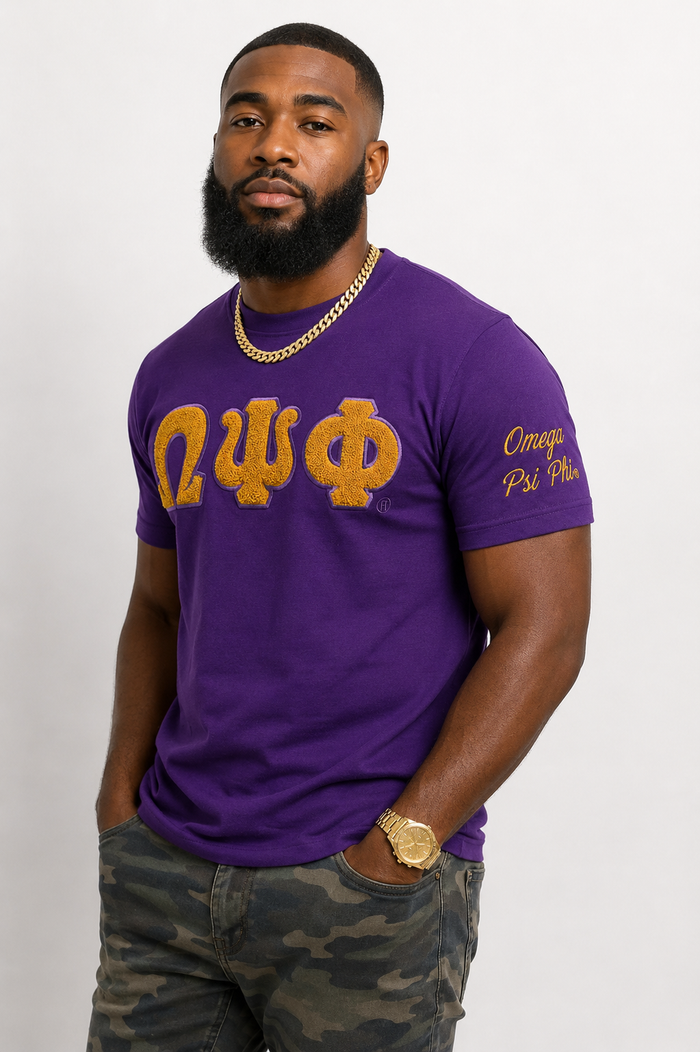 Omega Psi Phi Sleeve Chenille Tee