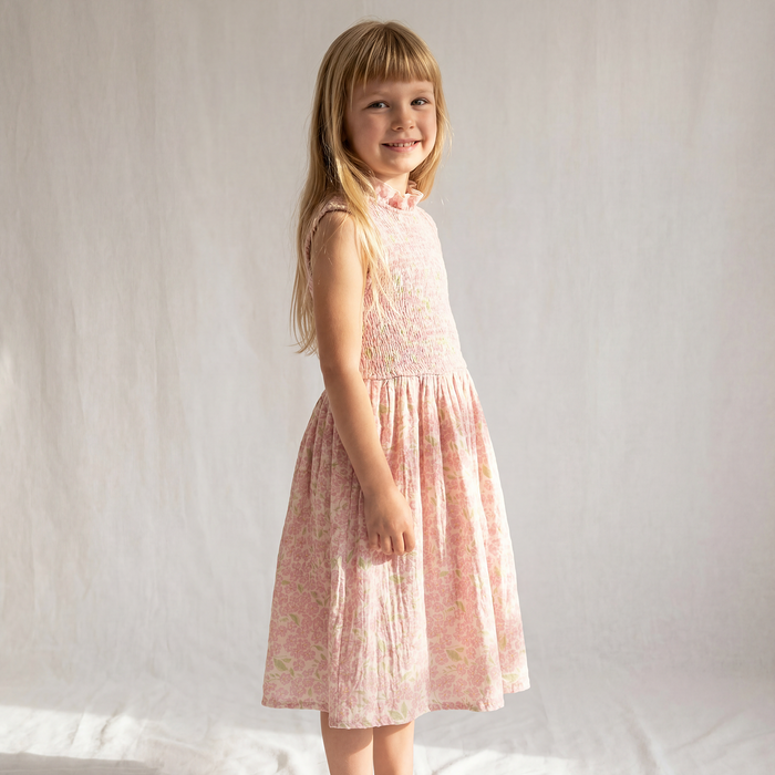 Petit Playa Organic Cotton Adaline Dress in Peony print, breathable organic cotton clothing for babies and girls — image 3