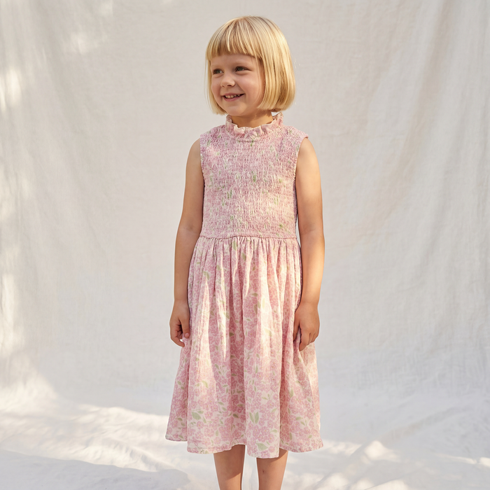 Petit Playa Organic Cotton Adaline Dress in Peony print, breathable organic cotton clothing for babies and girls — image 4