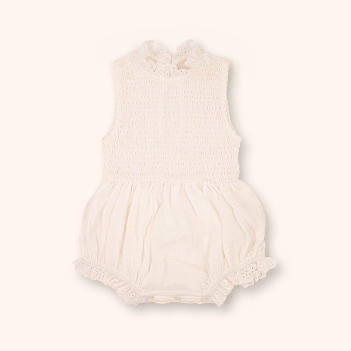 Petit Playa Organic Cotton Adaline Romper in Gardenia print, breathable organic cotton clothing for babies and girls — image 3
