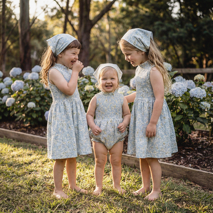 Petit Playa Organic Cotton Adaline Romper in Hydrangea print, breathable organic cotton clothing for babies and girls — image 6