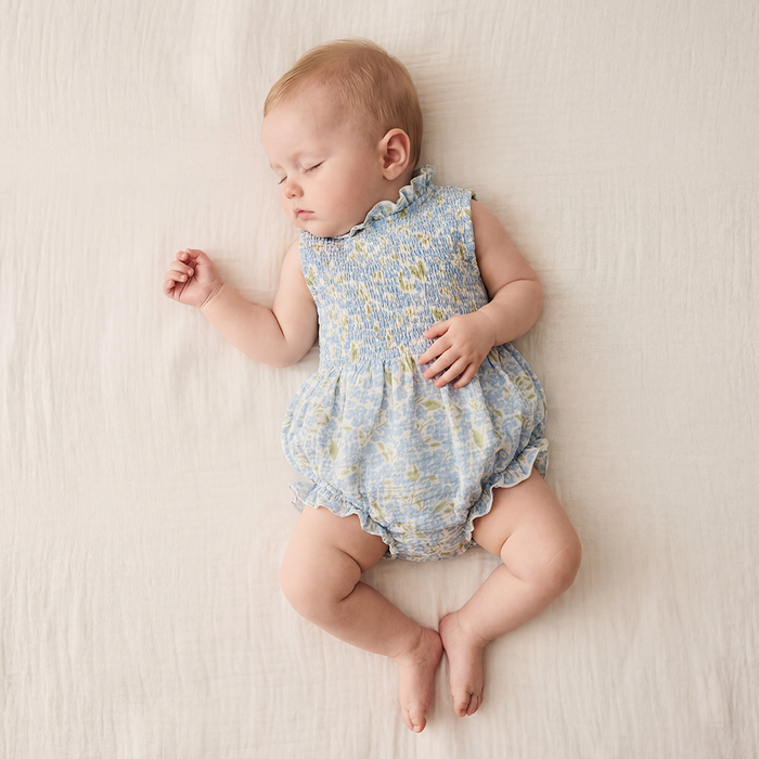 Petit Playa Organic Cotton Adaline Romper in Hydrangea print, breathable organic cotton clothing for babies and girls — image 7