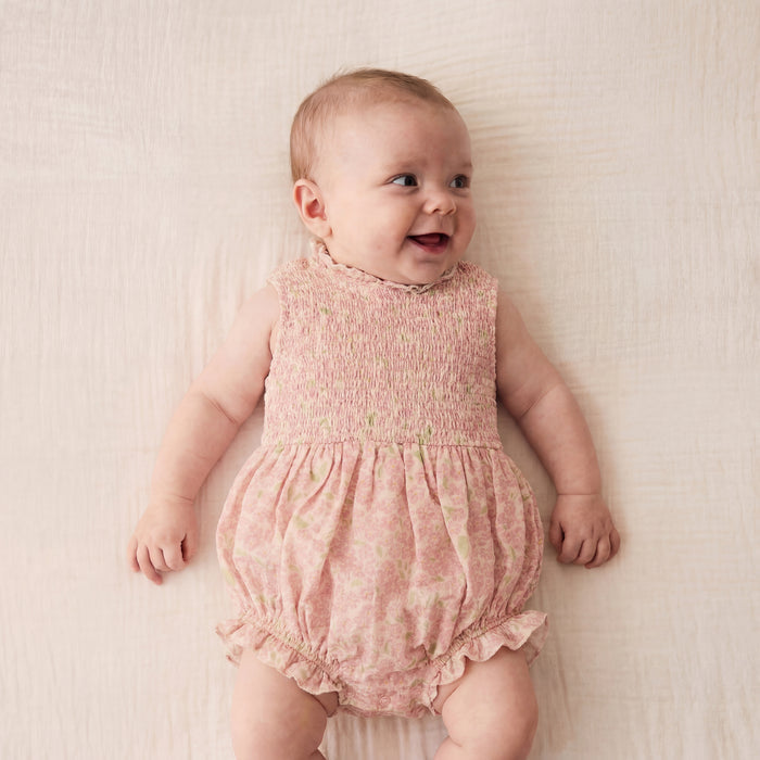 Petit Playa Organic Cotton Adaline Romper in Peony print, breathable organic cotton clothing for babies and girls — image 2