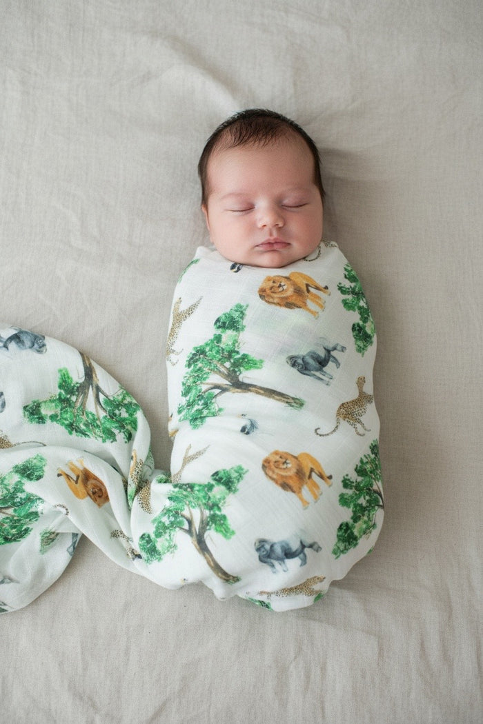Organic cotton muslin swaddle wrap Africa print