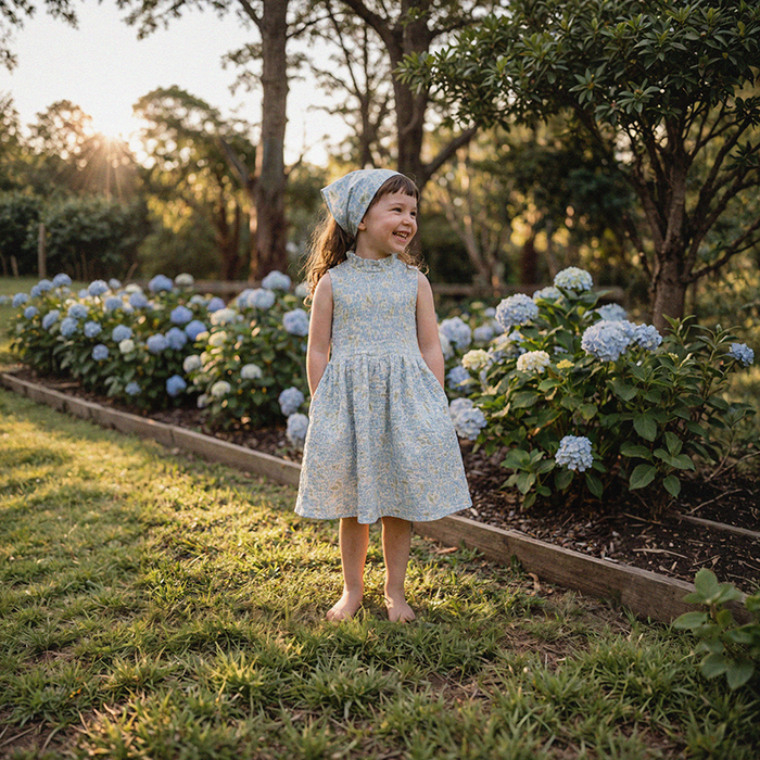Petit Playa Organic Cotton Adaline Dress in Hydrangea print, breathable organic cotton clothing for babies and girls — image 7