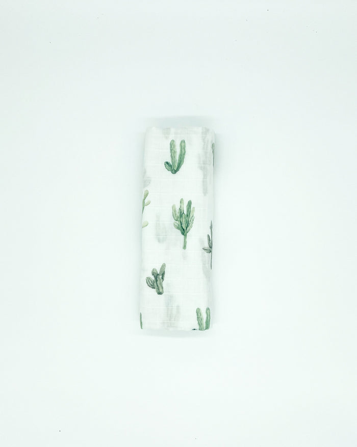 Lightweight organic cotton swaddle with cactus print