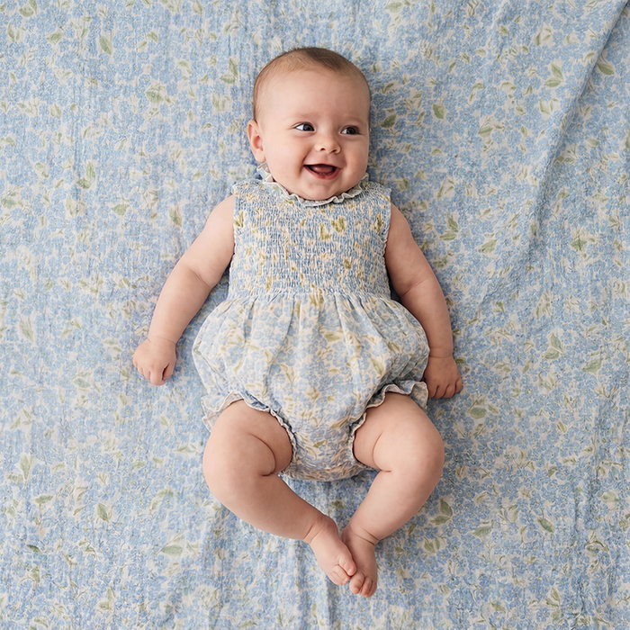 Petit Playa Organic Cotton Adaline Romper in Hydrangea print, breathable organic cotton clothing for babies and girls — image 5