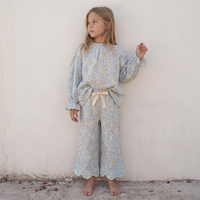 Petit Playa Organic Cotton Petal Pant in Hydrangea print, breathable organic cotton clothing for babies and girls — image 4