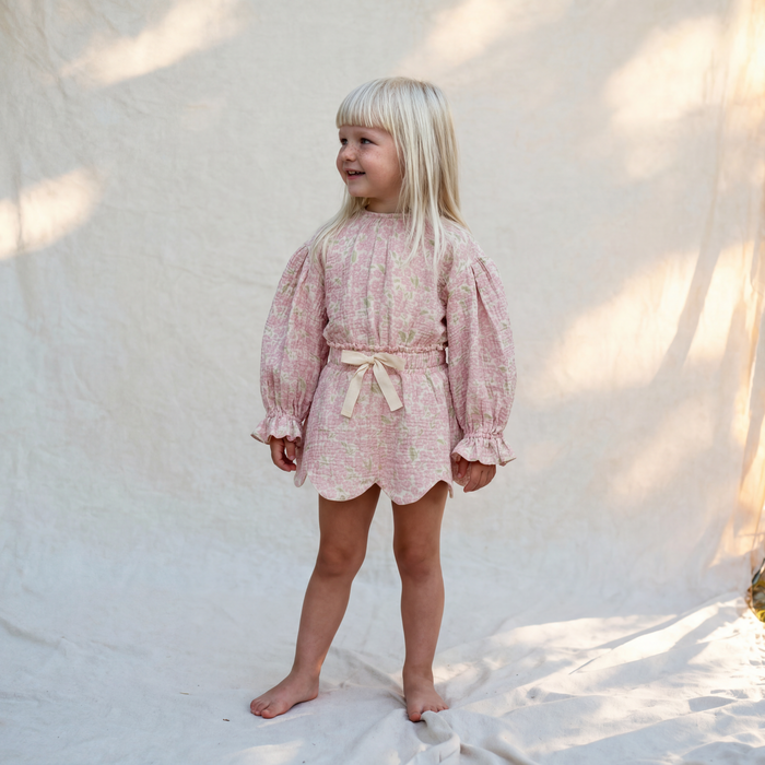 Petit Playa Organic Cotton Marlow Smock Top in Peony print, breathable organic cotton clothing for babies and girls