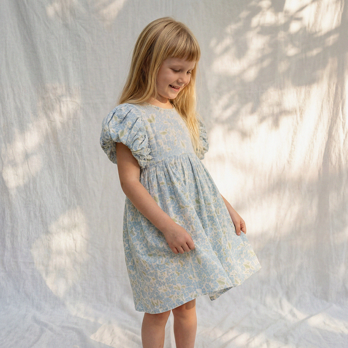 Petit Playa Organic Cotton Maya Dress in Hydrangea print, breathable organic cotton clothing for babies and girls — image 2